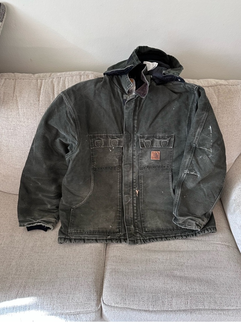 Vintage Carhartt C26 MOS Jacket Green Hooded Workwear 2XL